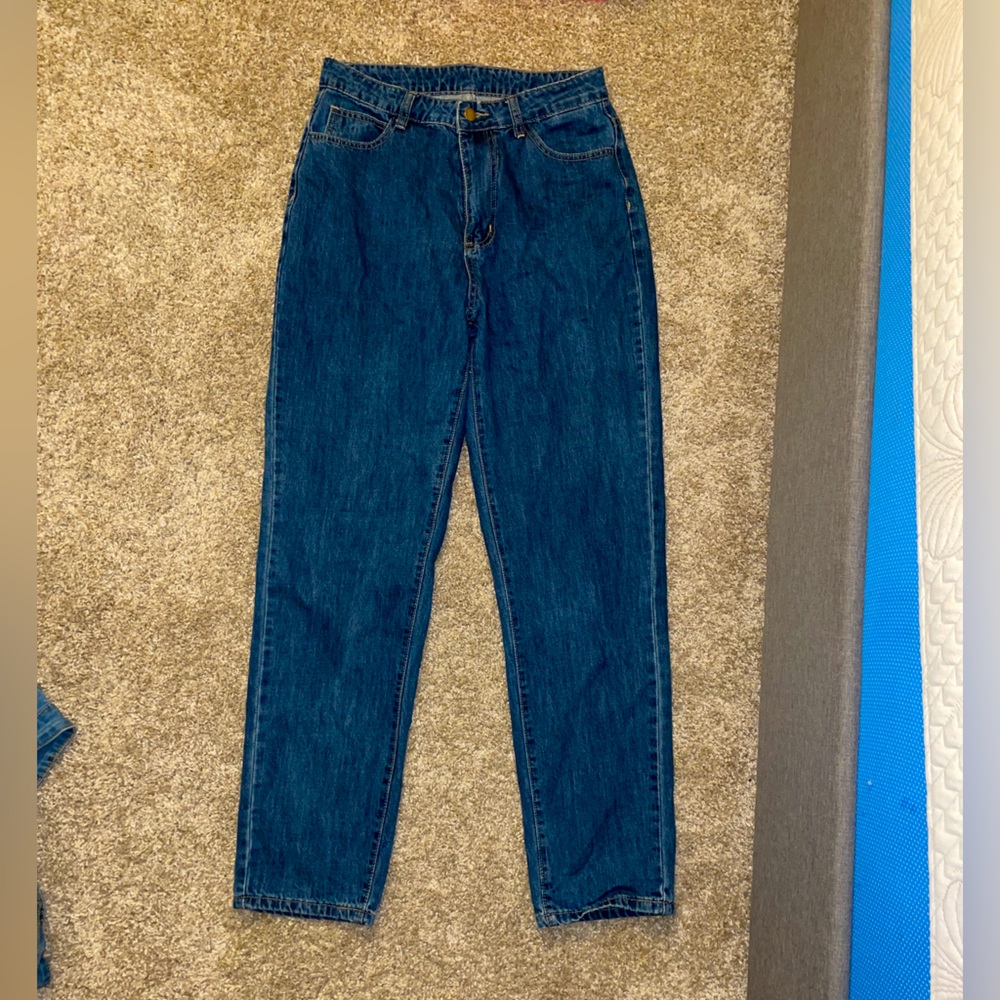 Shein Dark Blue Medium Rise Straight Leg Jeans